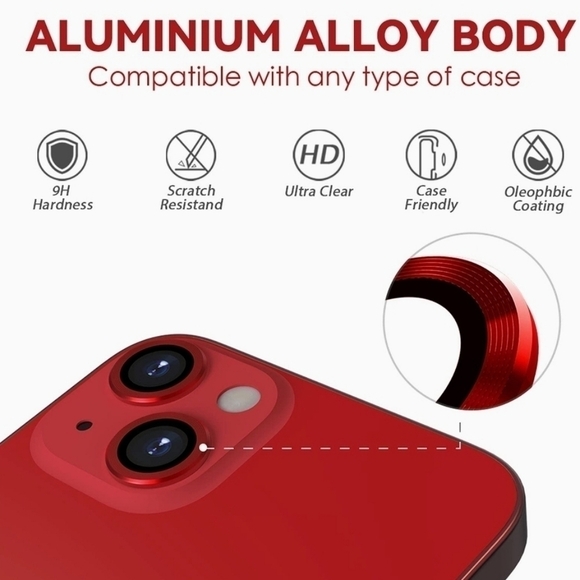 Camera lens tempered glass protector for iPhone 13, Iphone 13 Mini 2 Pack Red - Picture 3 of 6